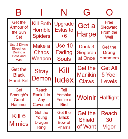 Dark Souls 3 Bingo Card