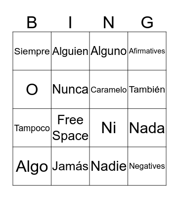 Affirmative and Negative Words Bingo Card