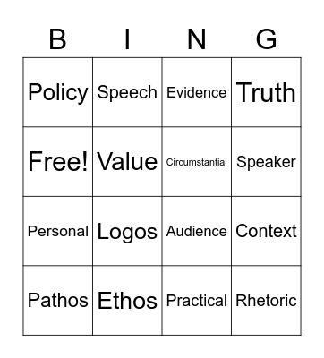 Rhetorical Bingo Card