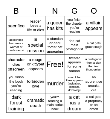 warrior cats bingo for when you're reading a warrior cats book i guess Bingo Card