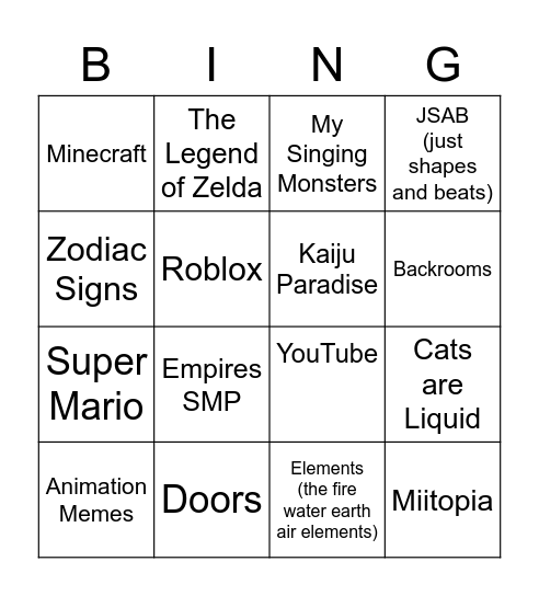 fave fandoms Bingo Card