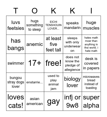 tokki bingo Card