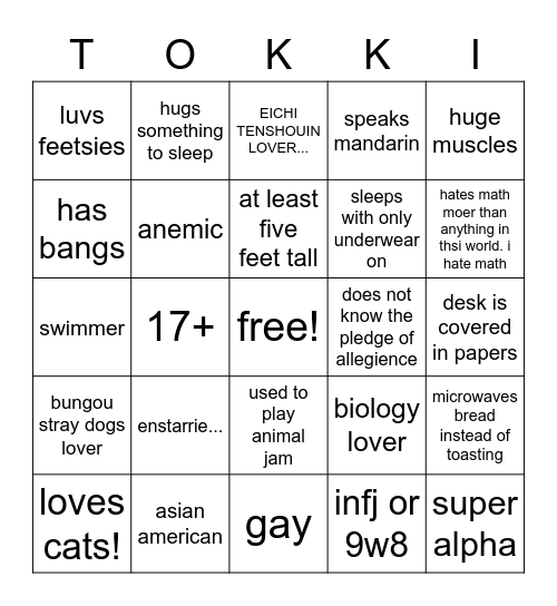 tokki bingo Card