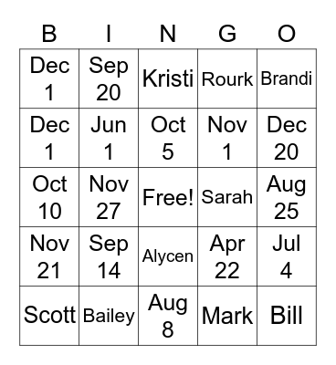Birthday Bingo Card