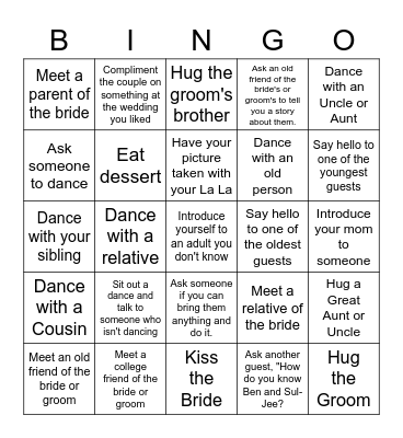 Wedding Bingo Card