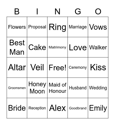 Bridal Bingo Card