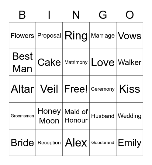 Bridal Bingo Card