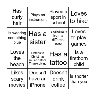 Find Someone Who.... Bingo Card