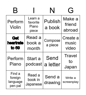 2023 Goals Bingo Card