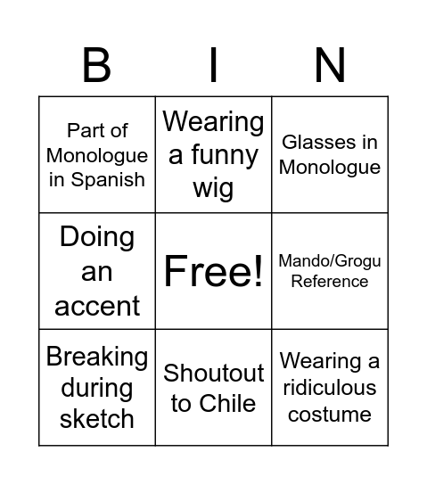 Pedro on SNL Bingo Card