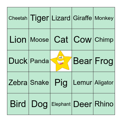 ANIMALS Bingo Card