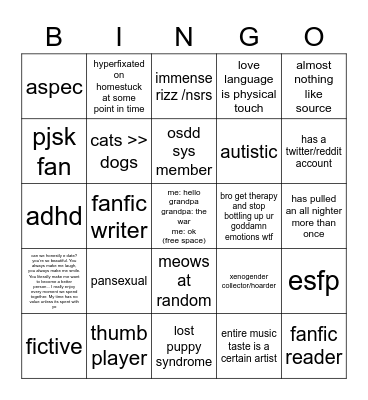 how similar you are to... Bingo Card