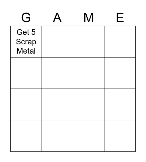 Universal Game Bingo Card