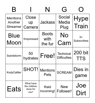12 Hour Stream Bingo Card