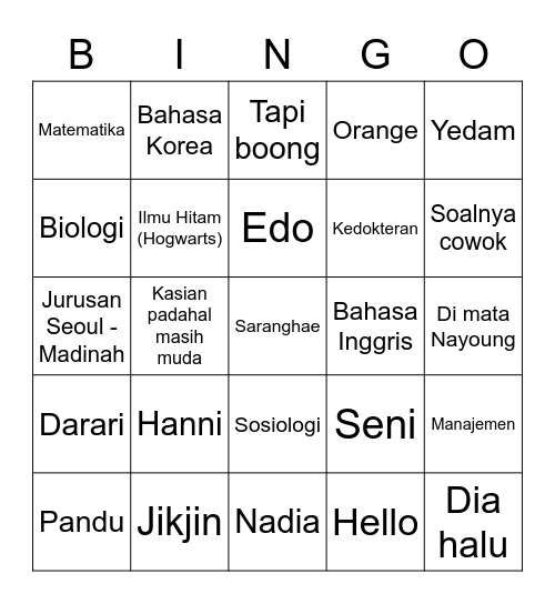 🐰 hanbunnie 🐰 Bingo Card