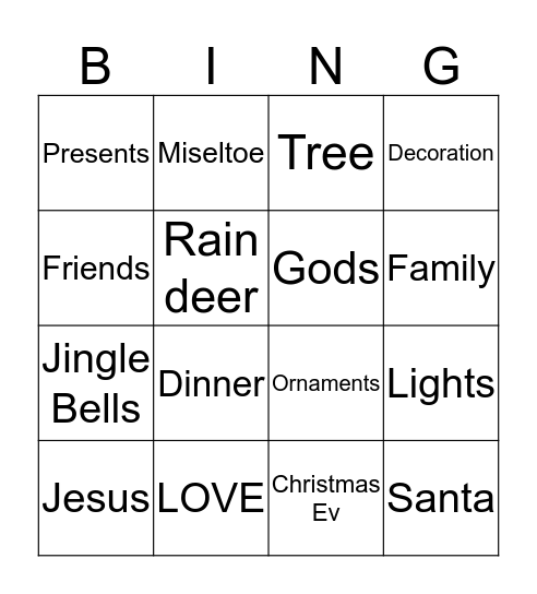Christmas  Bingo Card