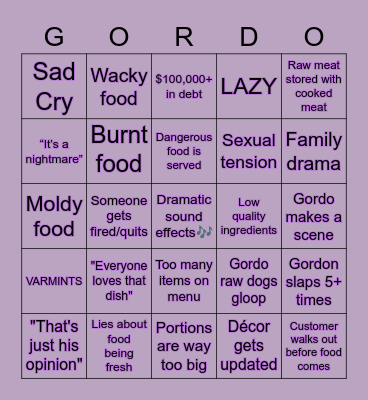 JAKE'S GORDO BINGO Card