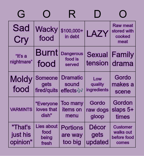 JAKE'S GORDO BINGO Card