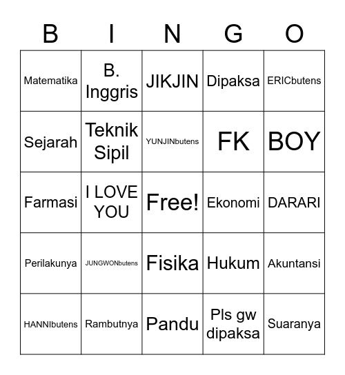 JUNGWON Bingo Card