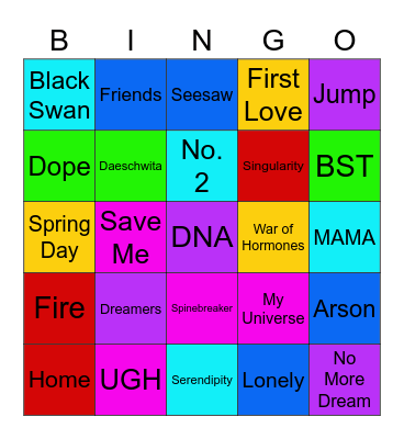 BTS BINGO 💜 Bingo Card