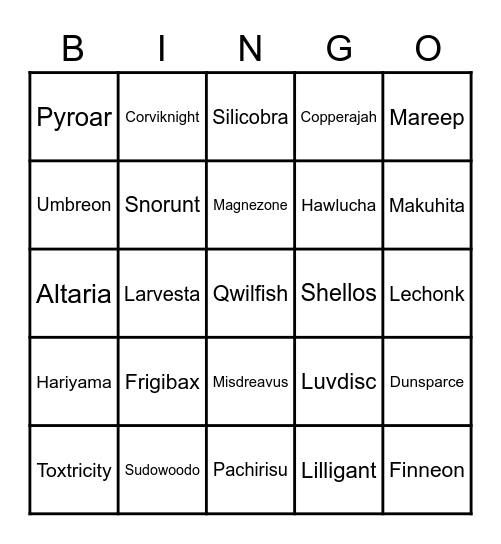 Pokemon S/V Shiny Bingo Card