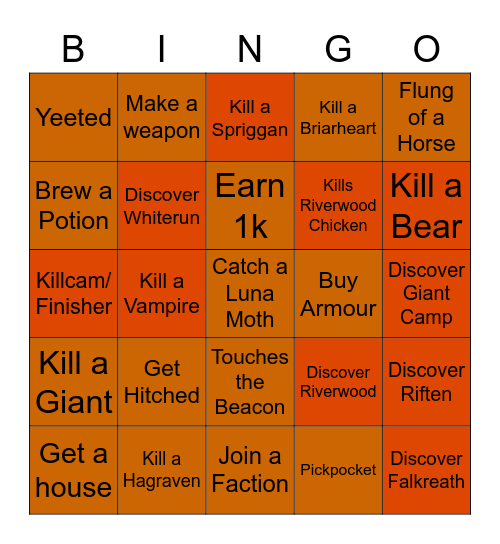 Skyrim Bingo Card