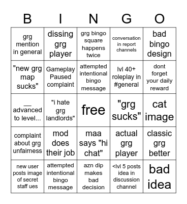 GRG Discord Bingo 2.0 Bingo Card