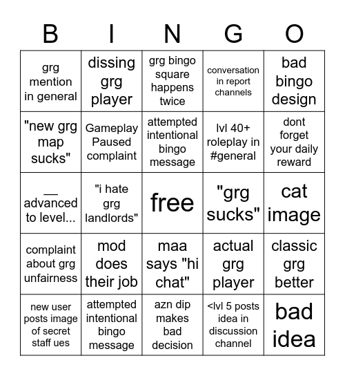 GRG Discord Bingo 2.0 Bingo Card