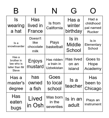 Party Bingo Card