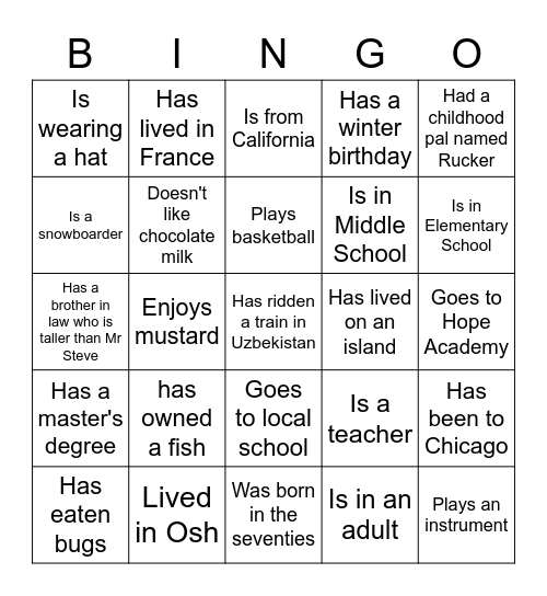 Party Bingo Card