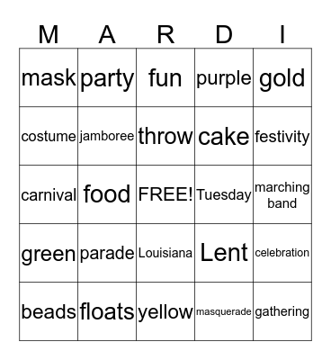 Mardi Gras Bingo Card