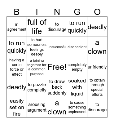 Joseph Stryker Vocabulary Bingo Card