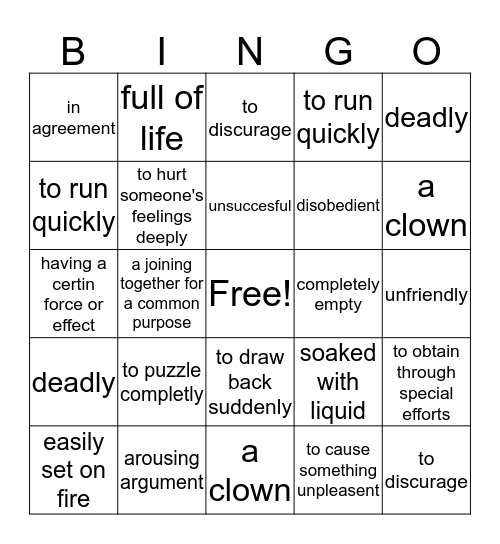 Joseph Stryker Vocabulary Bingo Card