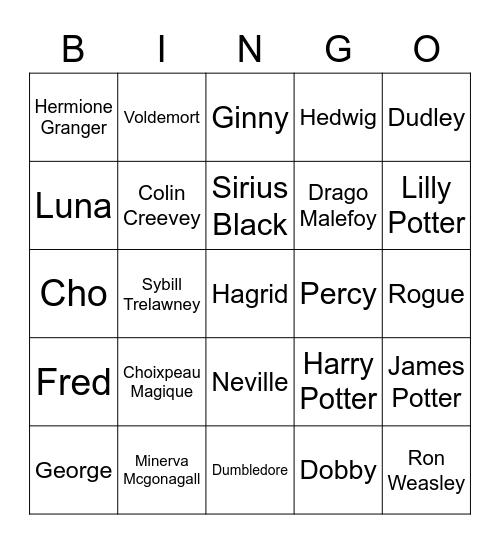 Harry Potter Bingo Card