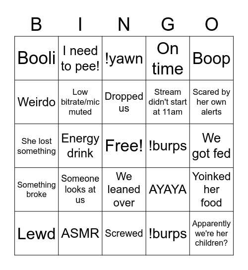 Starbitzy Stream Bingo Card
