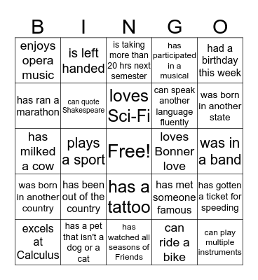 Find someone who... Bingo Card