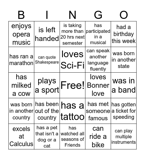 Find someone who... Bingo Card