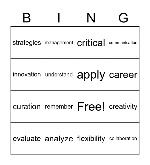 Key words - Using Technology Bingo Card