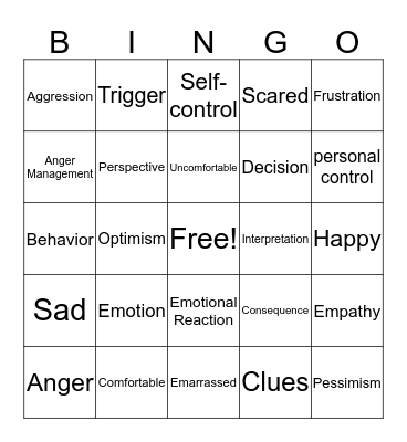 Feelings Vocab Bingo Card