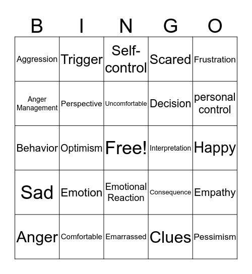 Feelings Vocab Bingo Card