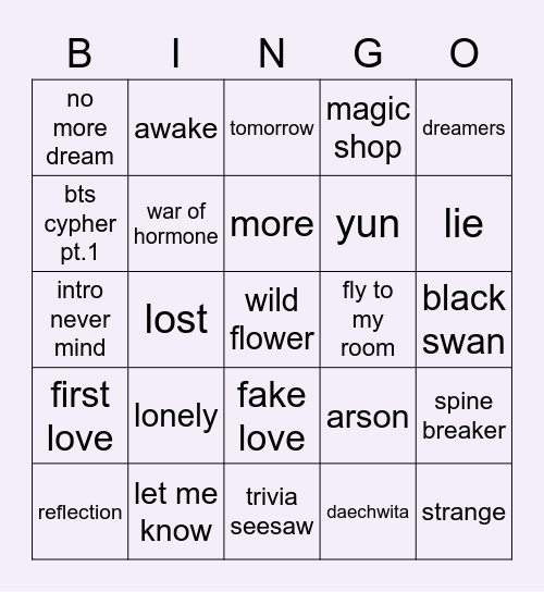 @lovelymintje Bingo Card