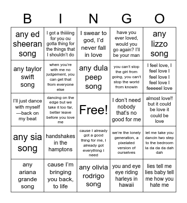 arc bingo new songs! Bingo Card