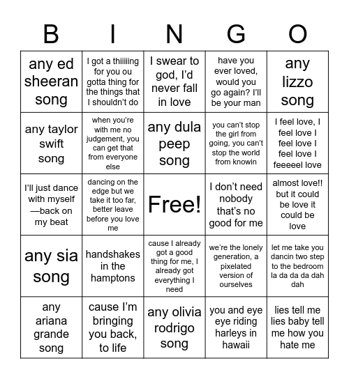 arc bingo new songs! Bingo Card