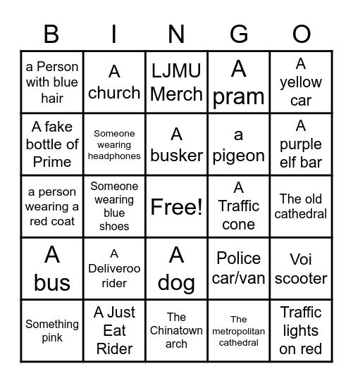 Walking Society Bingo Card