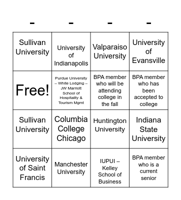 SLC College BINGO Card