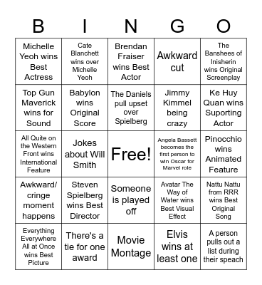 95th Acadamy Awards Bingo Card