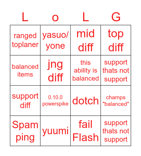 League of Legends Bingo Card