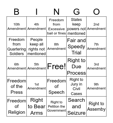 Bill of Rights Bingo! Bingo Card