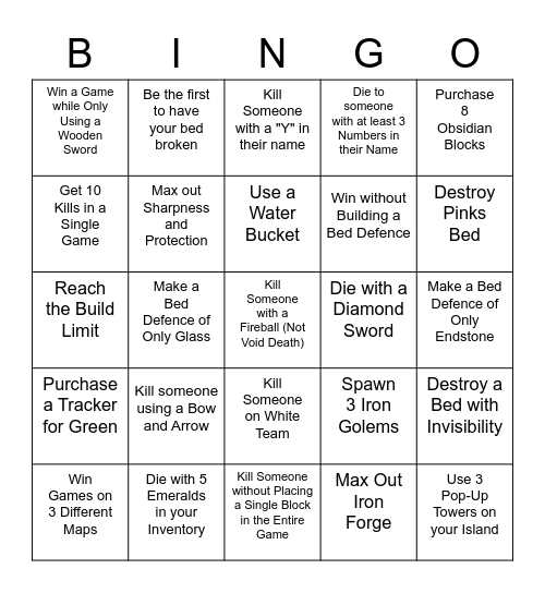 Bedwars Lockout Bingo Card