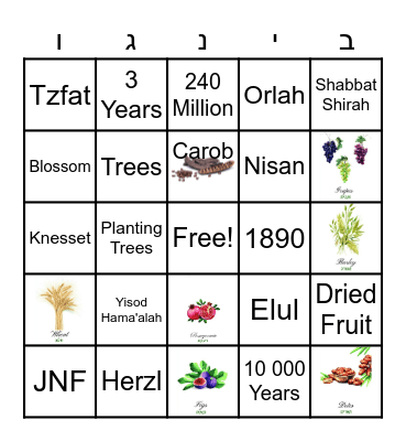 Tu Bishvat Bingo Card